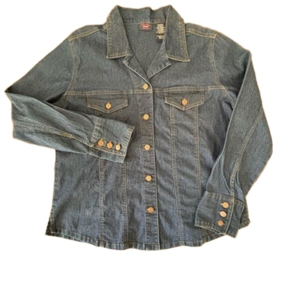 Bill Blass Jeanswear stretch button down western style jean shirt size L - Picture 3 of 14